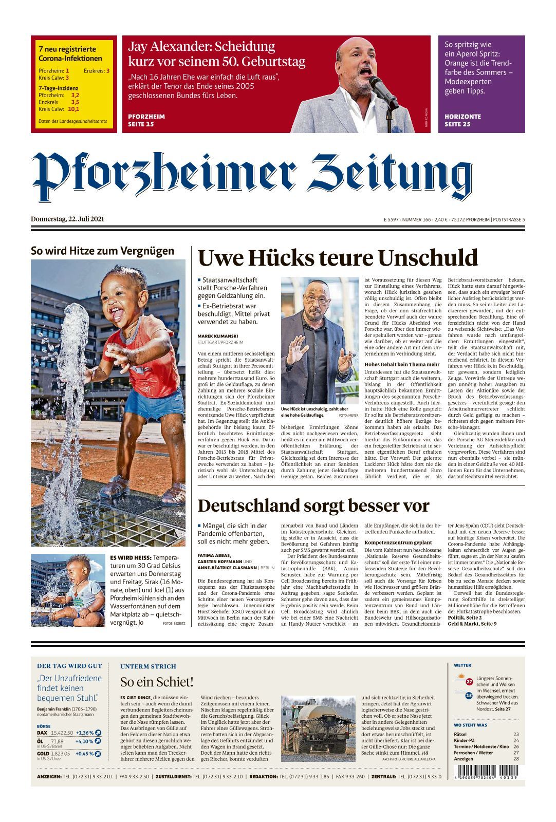 Pforzheimer Zeitung Ausgabe Pforzheim 2021 07 22 Pforzheimer Zeitung Ausgabe Pforzheim 2021 07 22