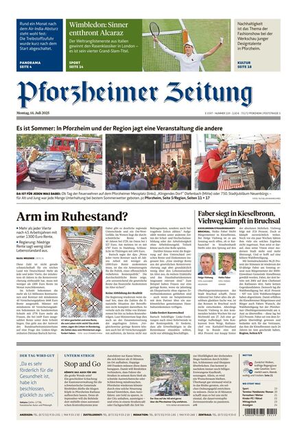 Pforzheimer Zeitung - Ausgabe Pforzheim 2025-07-14
