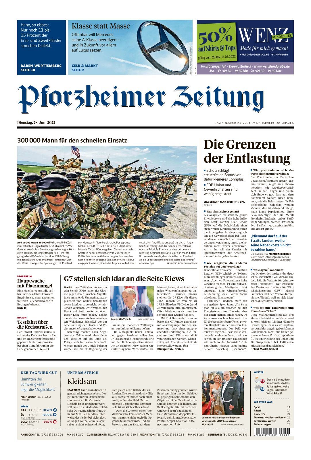 Pforzheimer Zeitung Ausgabe Pforzheim 2022 06 28