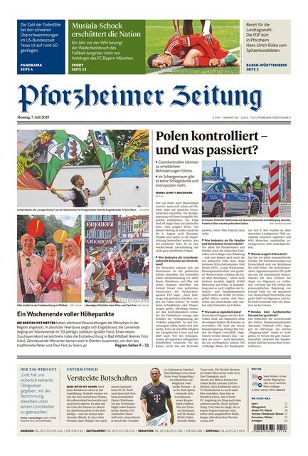 Pforzheimer Zeitung - Ausgabe Pforzheim 2025-07-07