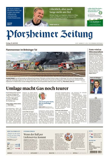 Pforzheimer Zeitung Ausgabe Pforzheim 2022 07 29