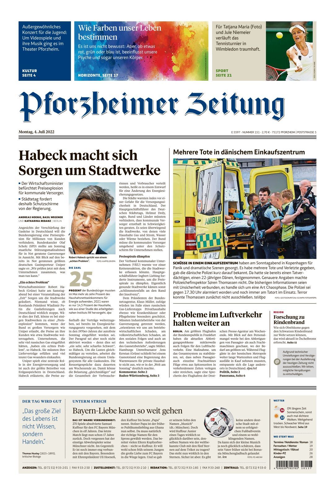 Pforzheimer Zeitung Ausgabe Pforzheim 2022 07 04